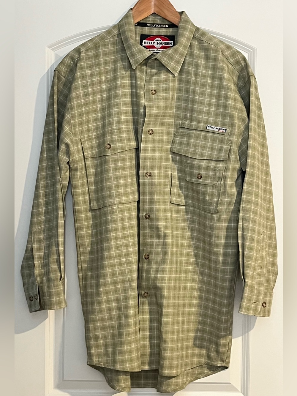Vintage Helly Hansen Green Plaid 
Utility Safari Shirt Men’s Large